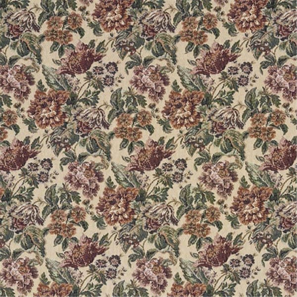 Designer Fabrics 54 in. Wide Burgundy- Green And Orange- Floral Tapestry Upholstery Fabric F673 - main
